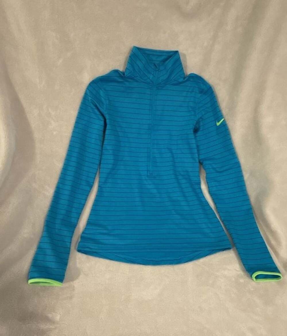 Nike Pro Dri Fit Pullover 1/2 Zip Blue M Running Cross Fit hyper warm